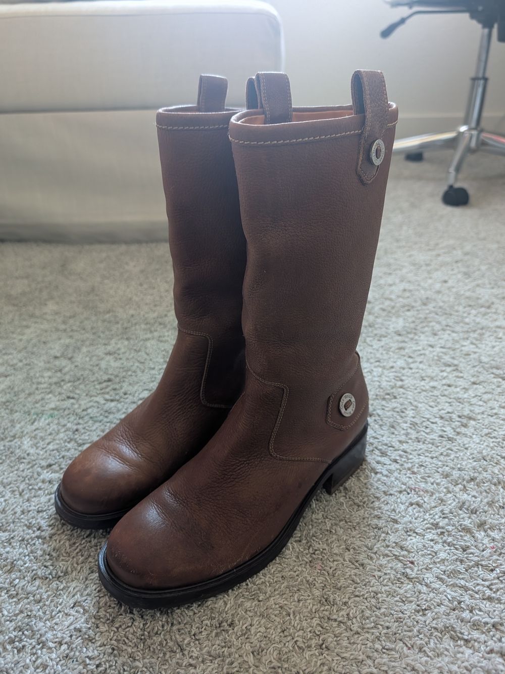 Cole Haan Women's Brown Mid-Calf Leather Heeled Pull On Riding Boots 8.5